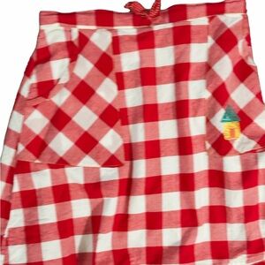 Misha Lulu Red and White Checkered Skirt featuring embroidered house on pocket